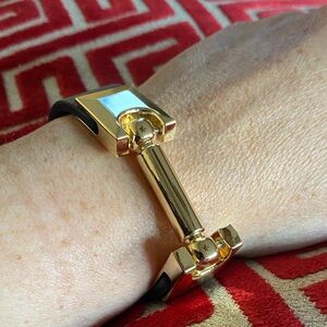 Rivka Friedman Black Leather Gold Movable Hardware Bracelet